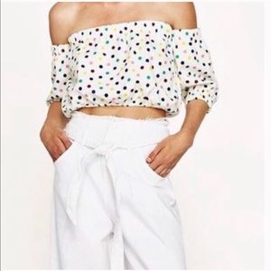 Zara Crop Top, Multicolor Polka Dot Strapless.